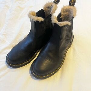 Dr. Martens Black Leather Boots with Tan Fur